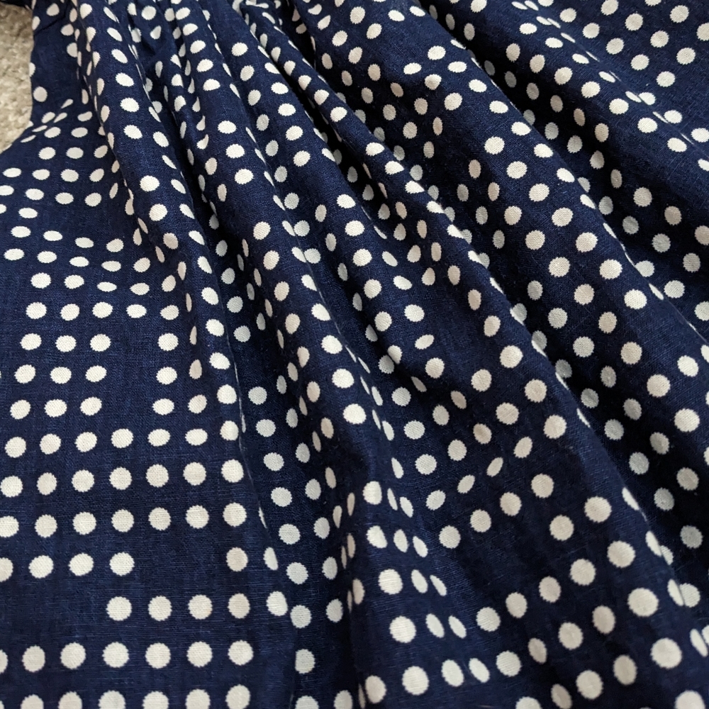 SOLD- Gap linen blend polka dot strapless tube skater dress navy white - Picture 3 of 16